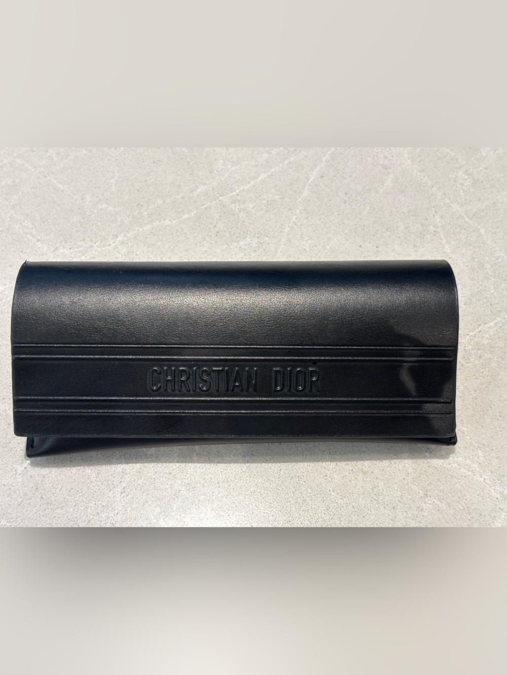 Christian Dior Black Leather Debossed Hard Sunglasses Case Magnetic Flap Eyewear